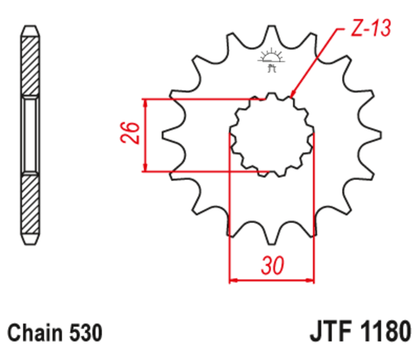 Pignon de sortie de boite JT. acier anti-bruit 1180 - 530 Ref : JTC01484A / 1126784003 