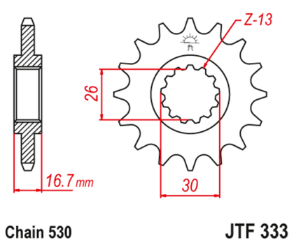 JT. geräuscharmes vorderes Stahlritzel 333 - 530 Ritzel für den Ausgang des Getriebes Ref : JTC01489A / 1148756001 