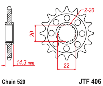 Pignon de sortie de boite JT. acier anti-bruit 406 - 520 Ref : JTC01492A / 1148758002 