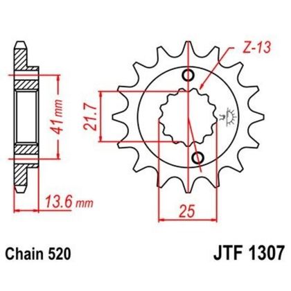 JT. Steel Noise - Free Front 1307 - 520 Gearbox output pinion