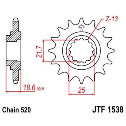 JT. Steel Noise - Free Front 1538 - 520 Gearbox output pinion