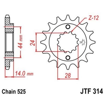 JT. Steel Noise - Free Front 314 - 525 Gearbox output pinion