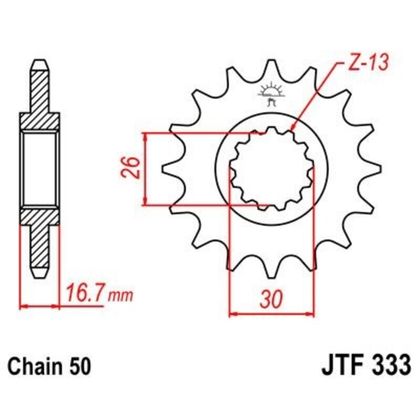 JT. Steel Noise - Free Front 333 - 530 Gearbox output pinion