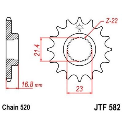 JT. Steel Noise - Free Front 582 - 520 Gearbox output pinion