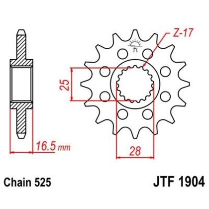 JT. Steel Noise - Free Front 1904 - 525 Gearbox output pinion