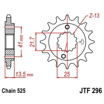 JT. Steel Noise - Free Front 296 - 525 Gearbox output pinion
