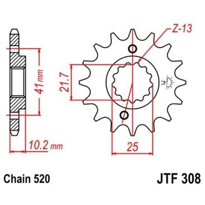 JT. Steel Noise - Free Front 308 - 520 Gearbox output pinion