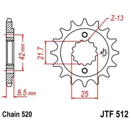 JT. Steel Noise - Free Front 512 - 520 Gearbox output pinion