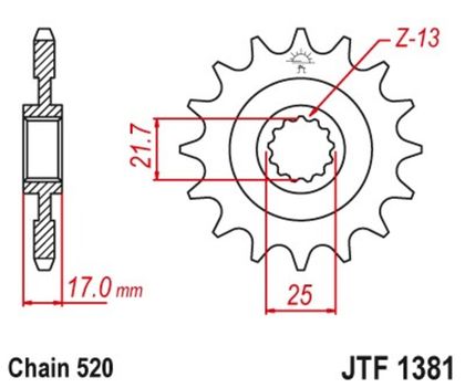 Pignon de sortie de boite JT. Acier Anti - bruit 1381 - 520 Ref : JTC01804A / 1121097001 