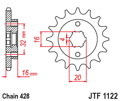 Pignon de sortie de boite JT. Acier Standard 1122 - 428