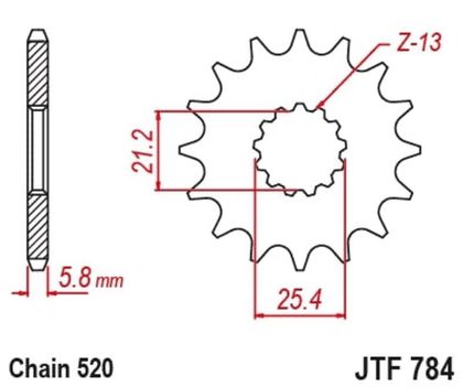 Pignon de sortie de boite JT. acier anti - bruit 784 - 520 Ref : JTC01810A / 1149604001 