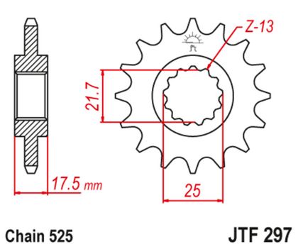JT. anti-noise steel 297 - 525 15 teeth Gearbox output pinion Ref : JTC01882A / 1126796001 