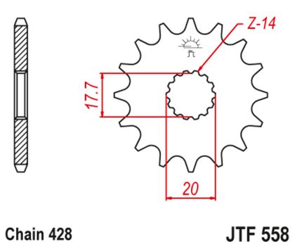 JT. Steel noise-reducing sprocket 558 - 428 Sprocket Ref : JTC01883A / 1126801001 