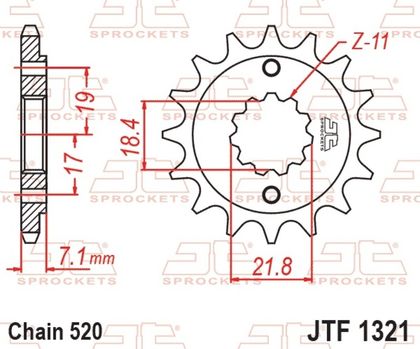 JT. standard stål 1321 - 520 13 tænder Fortandhjul