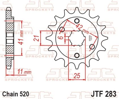 JT. standard stål 283 - 520 14 tænder Fortandhjul Ref : JTC01908A / 1077323001 HONDA 250 NSR 250 R (MC16) - 1986