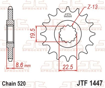 JT. stål støjdæmpende 1447 - 520 14 tænder Fortandhjul