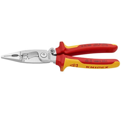 Pince multiprise Knipex MULTIFONCTION PRO COMPACT CHROME INSTALLATION ELECTRIQUE POIGNEE ISOLEE CERTIFIEES VDE 6 FONCTIONS 13 96 200 MADE IN GERMANY Universel