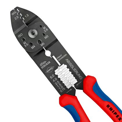 Pince à sertir Knipex UNIVERSELLE PRO COMPACT PRECIFORCE 230mm POIGNEE ERGONOMIQUE COSSES CONNECTEURS NON ISOLES 97 21 215 B MADE IN GERMANY Universel