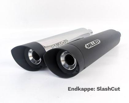 Miller Exhaust Schwarz, SlashCut-Endstück Ø50mm Schalldämpfer Universell