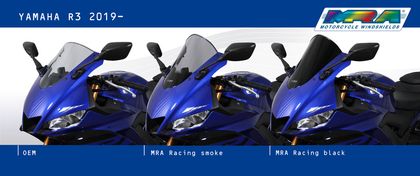 Pare brise MRA Racing ''R'' noir Ref : MRA00001A / 1092049 YAMAHA 300 YZF-R3 ABS (RH12) - 2018 - 2019