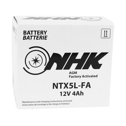 Batterie NHK 12V 4 Ah NTX5L FA SANS ENTRETIEN PRETE A EMPLOI Lg115xL72xH107mm ACTIVEE EN USINE QUALITE PREMIUM - EQUIVALENT YTX5L - BS