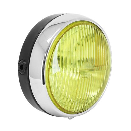 P2R UNIVERSAL ROUND PROJECTOR CHROME SURROUND YELLOW GLASS DIAM 140 mm BULB BA20D Headlight Ref : P2R00584A / 184651 
