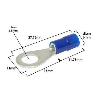 Cosse électrique P2R PRE - ISOLEE OEILLET DIAM 6 mm BLEU SECTION FIL 0.5 à 2.5 mm Universel