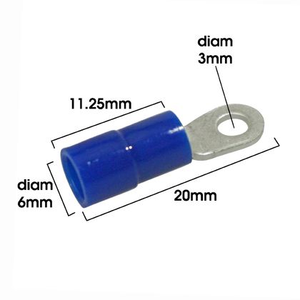 P2R PRE - ISOLATED EYELET DIAM 3mm BLUE WIRE SECTION 1 to 2.5 mm Universal Electrical terminal