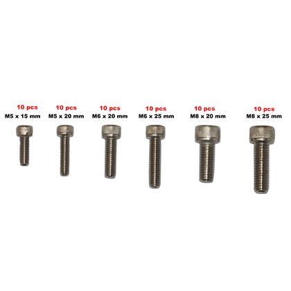 Kit Visserie Moto P2R VIS CHC 6 PANS CREUX M5 x 15 mm - M5 20 mm - M6 x20 mm - M6 25mm - M8 20mm - M8 25mm BOITE 60 PIECES Universel