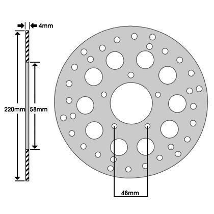 Disque de frein Rond P2R EXT 220mm,INT 58mm,5 TROUS