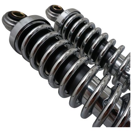 P2R ADJUSTABLE CHROME SPACING 330mm UPPER FIXING DIAMETER 10mm LOWER 8mm PAIR Shock absorber