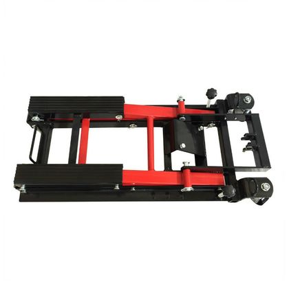 Lève moto P2R LEVE - CRIC HYDRAULIQUE CAPACITE 680 Kg 4 ROULETTES HAUTEUR MAXI 37,5 cm MINI 11 cm 600x310mm Universel