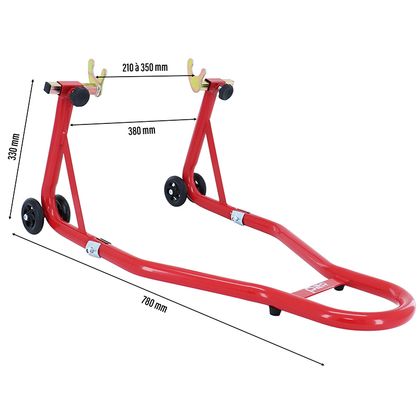 P2R UNIVERSAL REINFORCED RED STEEL REAR STAND LIFT SUPPORT V SPACING 210 TO 350mm LENGTH 780mm - WIDTH 380mm - HEIGHT Universal Stand