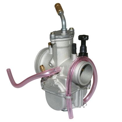 Carburateur P2R CARBURATEUR TYPE PWK 24 SILVER A BOISSEAU PLAT AVEC POWER JET ENTREE AIR POLI + COUDE TOURNANT + STARTER A TIRETTE -QUALITE PREM Universel