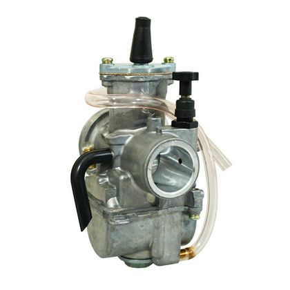 Carburateur P2R CARBURATEUR TYPE PWK 26 SILVER A BOISSEAU PLAT AVEC POWER JET ENTRE AIR POLI + COUDE TOURNANT + STARTER A TIRETTE -P2R- Universel