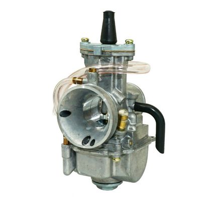 Carburateur P2R CARBURATEUR TYPE PWK 26 SILVER A BOISSEAU PLAT AVEC POWER JET ENTRE AIR POLI + COUDE TOURNANT + STARTER A TIRETTE -P2R- Universel