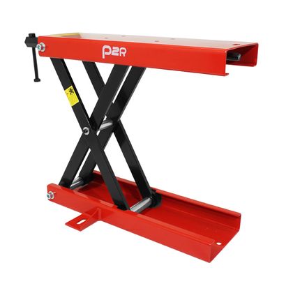 Lève moto P2R LEVE - PONT MECANIQUE A VIS SUPPORTS ACIER ROUGE HAUTEUR min 90mm - max 405mm Universel