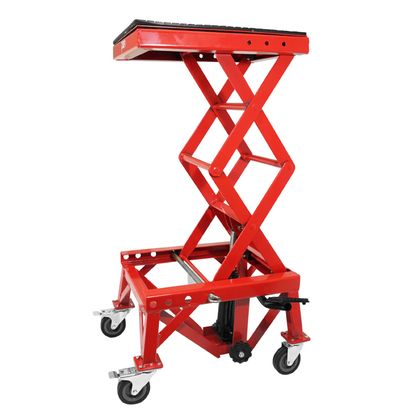 Lève moto P2R LEVE - PONT TROTTINETTE HYDRAULIQUE A COLONNE SUR ROULETTES HAUTEUR MINI 38cm MAXI 95cm ACIER ROUGE Universel