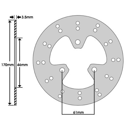 Disque de frein Rond P2R EXT 170mm - INT 46mm - 3 TROUS
