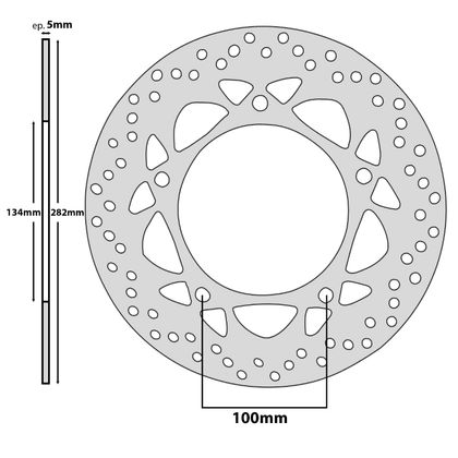 P2R EXT 282mm - INT 134mm - 5 TROUS Bremse skive Rund