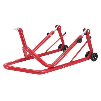 Béquille P2R LEVE - BEQUILLE STAND AVANT FIXATION SOUS TE FOURCHE ACIER ROUGE HAUTEUR REGLABLE 67 à 88 cm Universel