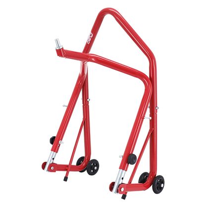 Béquille P2R LEVE - BEQUILLE STAND AVANT FIXATION SOUS TE FOURCHE ACIER ROUGE HAUTEUR REGLABLE 67 à 88 cm Universel