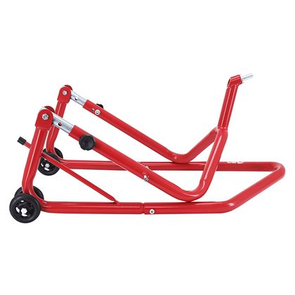 Béquille P2R LEVE - BEQUILLE STAND AVANT FIXATION SOUS TE FOURCHE ACIER ROUGE HAUTEUR REGLABLE 67 à 88 cm Universel