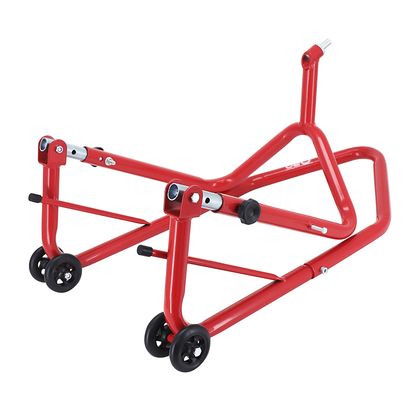 Béquille P2R LEVE - BEQUILLE STAND AVANT FIXATION SOUS TE FOURCHE ACIER ROUGE HAUTEUR REGLABLE 67 à 88 cm Universel