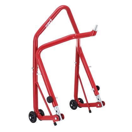 Béquille P2R LEVE - BEQUILLE STAND AVANT FIXATION SOUS TE FOURCHE ACIER ROUGE HAUTEUR REGLABLE 67 à 88 cm Universel