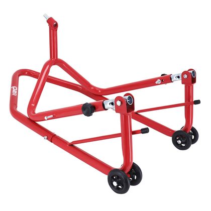 Béquille P2R LEVE - BEQUILLE STAND AVANT FIXATION SOUS TE FOURCHE ACIER ROUGE HAUTEUR REGLABLE 67 à 88 cm Universel