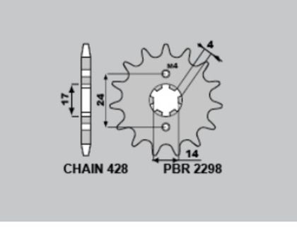 Pignon de sortie de boite PBR acier standard 2298 - 428 Ref : PBR01411A / 1122396001 