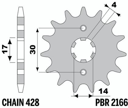 PBR Steel Standard Front Sprocket 2166 - 428 Gearbox output pinion