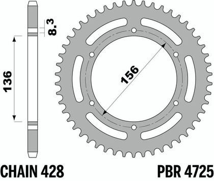 PBR Steel Standard Rear 4725 - 428 Sprocket Ref : PBR01498A / 1149261001 