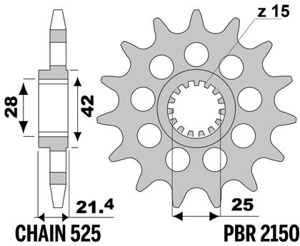 PBR standard steel 2150 - 525 17 teeth Gearbox output pinion